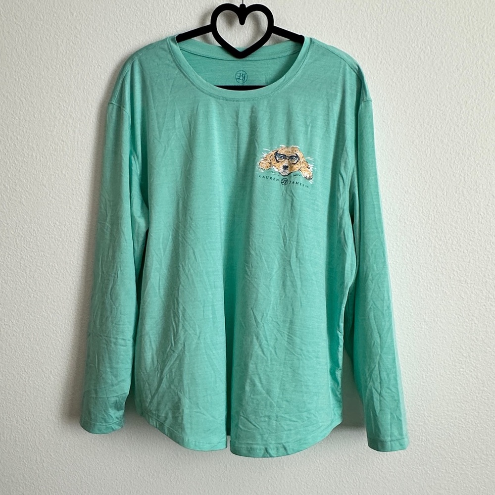 Lauren James Teal Graphic Long Sleeve Sun Guard Shirt Size L